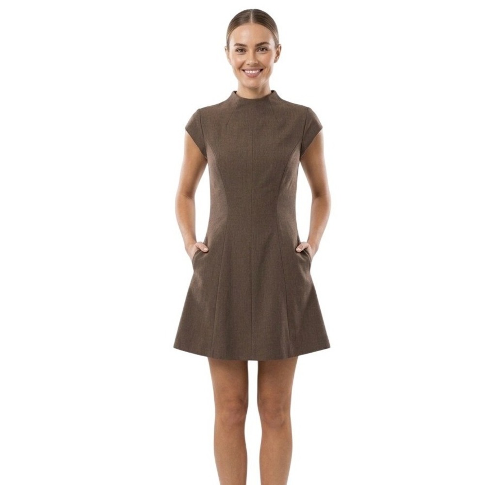 Kourt Mini Dress Mock Neck Cap Sleeve Mocha Brown Size 0‎